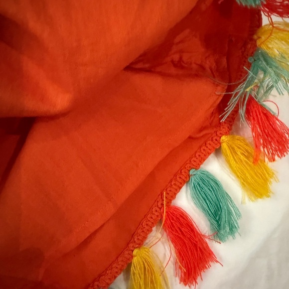 NWT ANTHROPOLOGIE Shift Mini Dress L Tassels Orange - Picture 10 of 13
